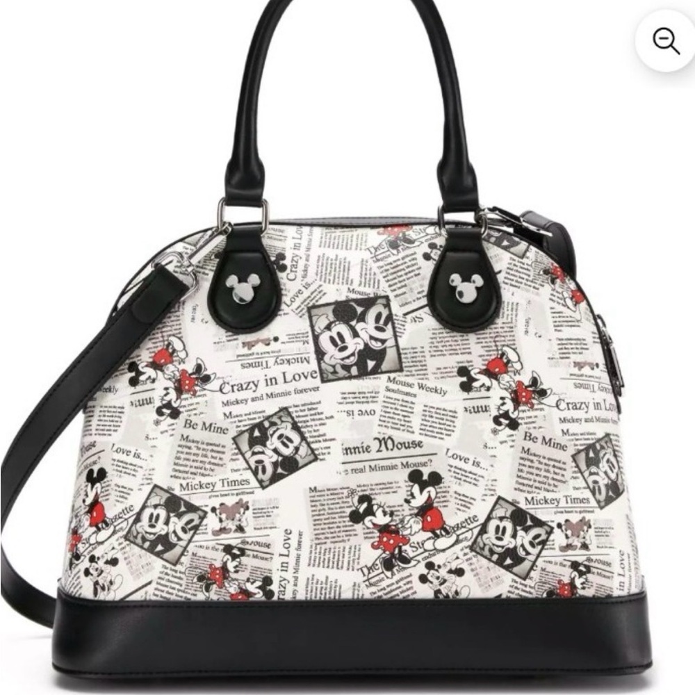 Disney Minnie & Mickey Newspaper Print Satchel - Black, White & Red